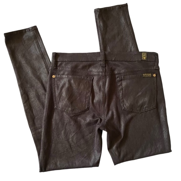 7 For All Mankind black faux leather zip front skinny pants - Picture 6 of 10